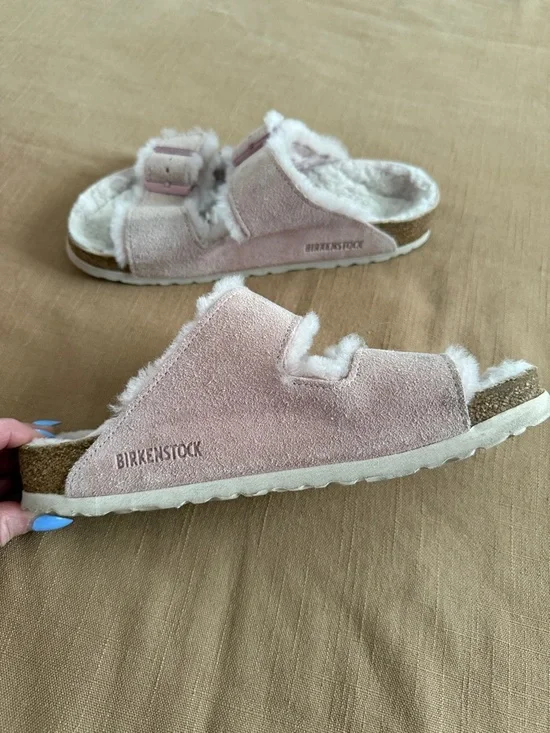 Birkenstock Arizona Shearling Suede Leather Light Rose - Picture 4 of 5